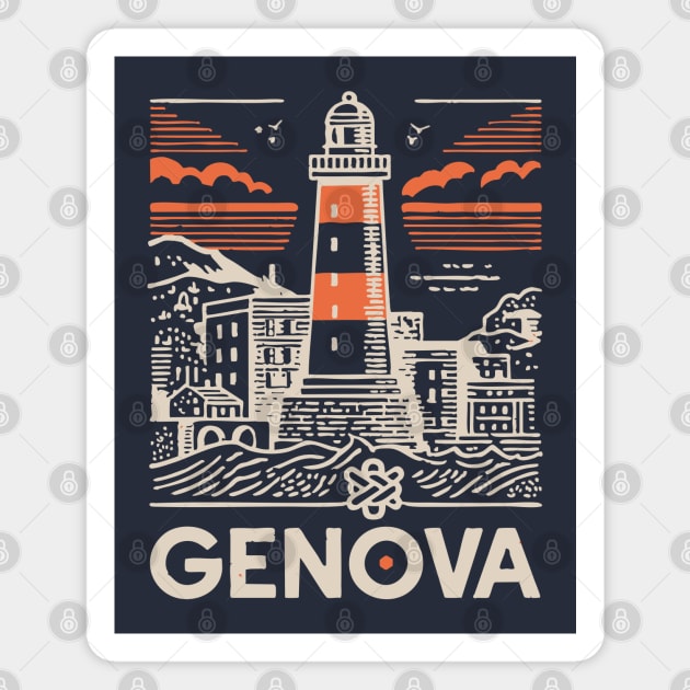 Genoa Italy - Minimalist Lighthouse Linework Magnet by TuncGK